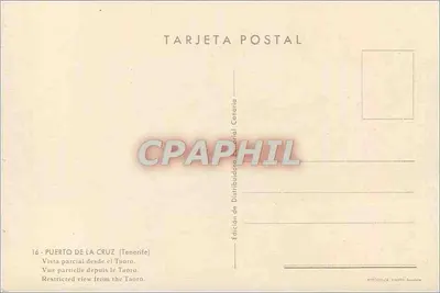 Vista parcial de Puerto de la Cruz — Tenerife — Edição de Distribuidora Tarjetas Canaria — Verso