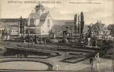 Exposição Universal de Bruxelas 1910 — Pavilhão Alemão e Jardim Holandês — Edit. V.F. Bruxelas