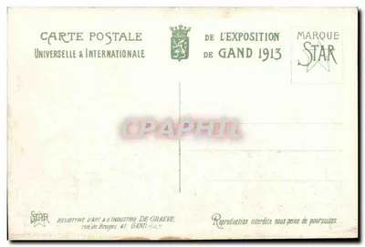 Exposição Universal de Gand - 1913 — A Cour d'Honneur - A Seção Francesa — editor STAR, n°5 — Verso