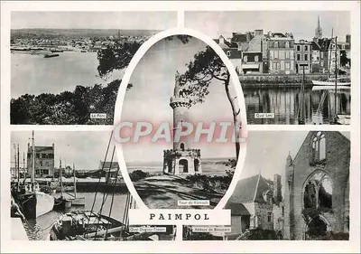 Paimpol — Vista panorâmica do porto, da torre de Kerroch e da abadia de Beauport — Editor Artaud & Cie, Nantes