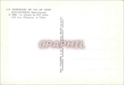 Azay-le-Rideau — Zamek z XVI wieku — Wydawca Valoire, nr H.2802 — Rewers