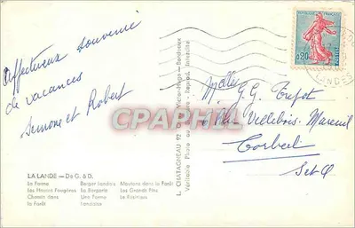 La Lande — Paesaggio rurale con fattoria, pecore e bosco — L. CHATAGNEAU, Victor-Hugo, Riproduzione intitolata — Verso