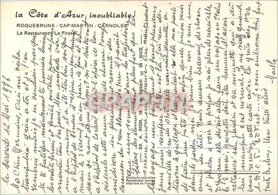 Cap-Martin - Carnoles — Restauracja 'Le Pirate' — Wyd. A. Rion, n°16 — Rewers