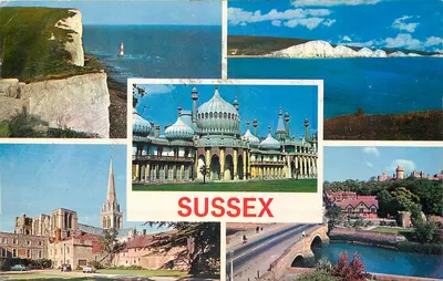 Sussex — Local/Tema principal — Pavilhão Real, Falésias Brancas, Catedral de Chichester, Castelo de Arundel — Série de Cores Reais, n°390
