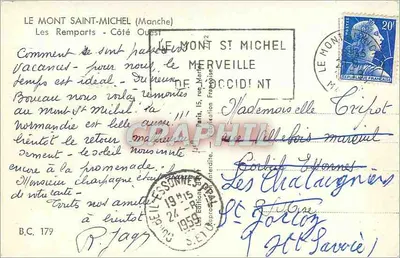 Mont Saint-Michel — Remparty — Strona zachodnia — R. Jagg, n° B.C. 179 — Rewers