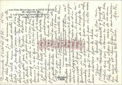 As praias de Carnolès e a Cidade de Menton — vista do Cap Martin — Bilhete postal antigo MENTON (06) — Verso