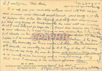 O Palácio de Justiça - Antiga galeria Renascentista — Senhores de Sacy — editor Coys, n° ND 14 LAVAL — Verso