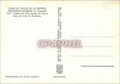 Verrières-le-Buisson — widok panoramiczny jeziora, ratusza i parku — Wydawnictwo Diplôme — Rewers