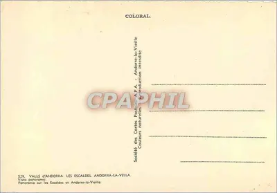 Valls d'Andorra — Les Escaldes e Andorre-la-Vieille — Sociedade das Cartas Postais A.P.A. — Verso