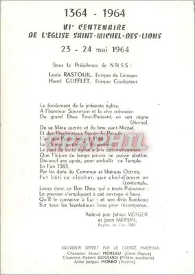 Interior da Igreja de São Miguel dos Leões — Século VI centenário 1364-1964 — editor — Verso