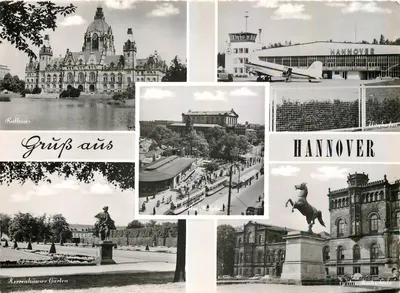 Hannover — vista panorâmica com Rathaus, aeroporto, Merrenhäuser Gärten e equestre — Nr. 550