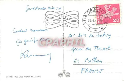 Grindelwald-First z Fiescherwand — widok lodowca i schronu — Photoglob-Wehrli AG, Zurych — Rewers