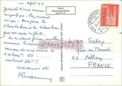 Klausespass, Scheerhorn 3298 m. — Visão alpina — Verlag Beringer & Pawluch, n° V7443 — Verso