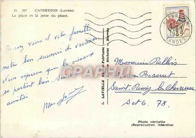 Capbreton (Landes) — A praia e a ponte do farol — L. Laville, Editor-Fabricante, Blarriez — Verso