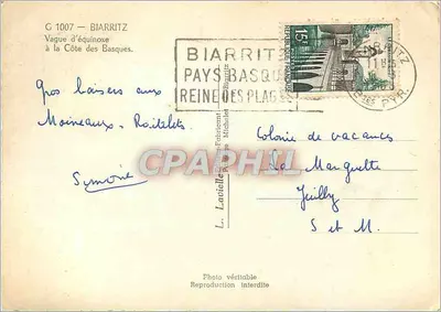 Fala równonocna na wybrzeżu Basque — Biarritz — wydawca L. Lavielle, n° G 1007 — Rewers