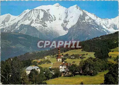 Combloux (74) — vista do campanário e do maciço do Mont-Blanc — editor Combier Imprimeur