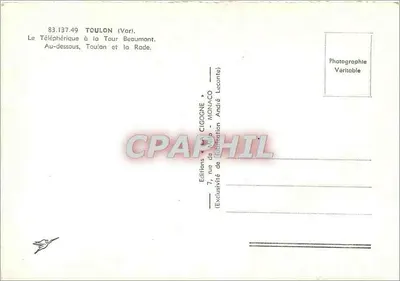 Toulon (Var) — O Teleférico na Torre Beaumont — Éditions Cigogne, Mônaco — Verso