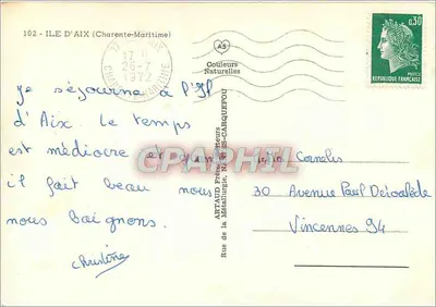 Ilha d'Aix — vista geral e pontos de interesse — editor Aftaud Frères — Verso