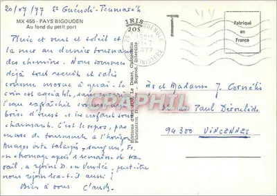 Guéoule - Pays Bigouden — Alla fine del piccolo porto — Edizioni JOS, n° MX 455 — Verso