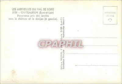 Châteaudun — Panorama z ogrodów w kierunku zamku i wieży (po lewej) — Wydawnictwo Valoire, Blois — Rewers
