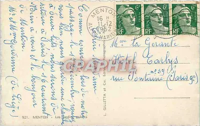 Os Jardins Públicos — Menton — Editor L. Gilletta et Cie, n° 921 — Verso