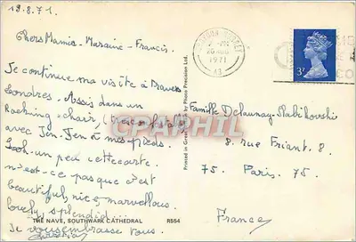 Nawia katedry Southwark — widok z wnętrza — Wydrukowane w Wielkiej Brytanii przez Photo Precision Ltd. R554 — Rewers
