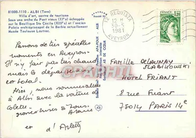 Albi — Widok z łuku Mostu Starego — Wydawca AS de Cœur, seria Fondales — Rewers