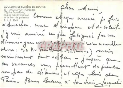 Arcachon — Katedra św. Ferdynanda, port rekreacyjny — Wydawnictwo Jean-Jacques 94 — Rewers