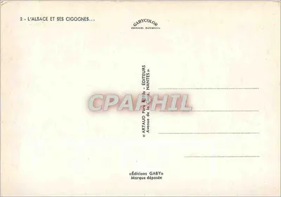 Alsace et ses cigognes — Série Gabycolor — Éditions Gaby, Nantes — Verso