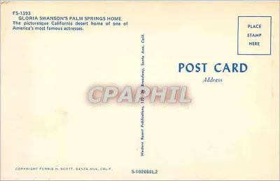 Casa de Gloria Swanson em Palm Springs — Western Resort Publications, série FS-1393 — Verso