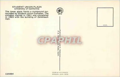 U.C. Plaza — Student Union Plaza, University of California, Berkeley — Published by P.O. Box 66, San Pablo, Calif. 94710 — Rewers