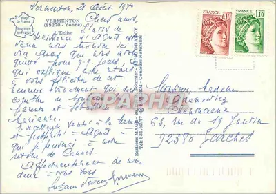 Kościół w Vermenton — widok z ulicy z malowidłem na stojaku — Wydawnictwo MAGGE — Rewers