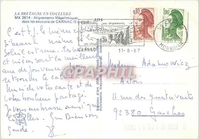 Megalitowe wyrównania w Carnac — Carnac, Francja — Éditions d'Art Jos. de Noaret — Rewers