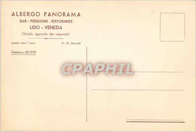 Albergo Panorama — Bar - Pensione - Ristorante — Lido - Venezia — Verso