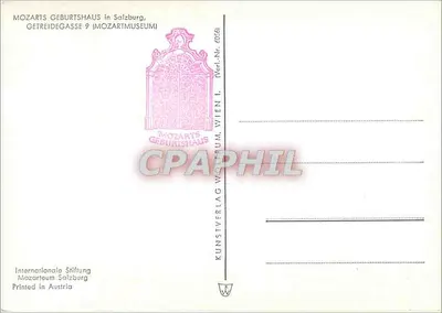 Casa natal de Mozart — Salzburgo — Kunstverlag Wien — Verso