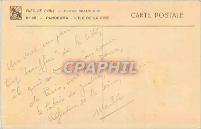 Notre-Dame — Panoramiczny widok z Wyspy Świętego Jana — Wydawnictwo Braun & C°, nr 49 — Rewers