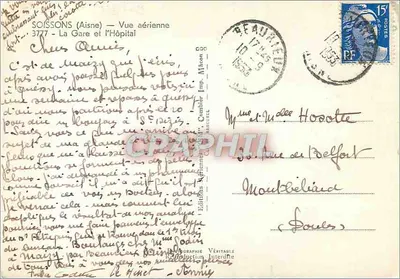 Soissons (Aisne) — Widok z lotnictwa — Stacja i Szpital — Wydawnictwo Interfa — Rewers
