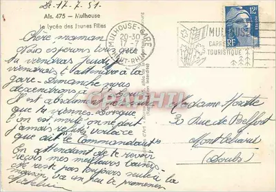 Widok budynków Liceum dla Dziewcząt w Mulhouse — wydawca Marsanne — Rewers