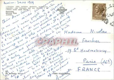 Messina - Panorama — vista dos pinheiros — editor Ed. Basconà, Milão — Verso