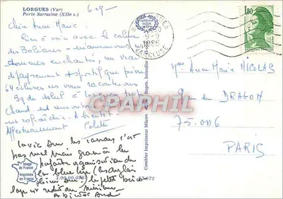 Porta Sarrasine — Lorgues (Var) — Editor: Impressor Mâcon — Verso