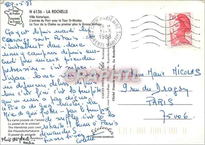 La Rochelle — Cidade histórica com a Torre Saint-Nicolas e o porto — Editor Elée, n° 6136 — Verso