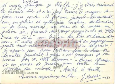 La Sainte Baume (Var) — La Grotta e il Santo Pilon (Alt. 996 m.) — Editore non visibile — Verso