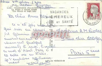 Canot à Wimereux — Editor Mhage, n°15 — Verso