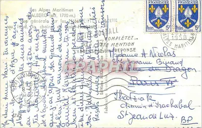 Albera (Alpes-Maritimes) — vista geral do vilarejo a 1700 m — Edições R. G. Lefebvre — Verso