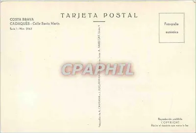 Cadaqués — Calle Santa María — Costa Brava — wydawca A. Fabregat, seria 1 nr 2063 — Rewers
