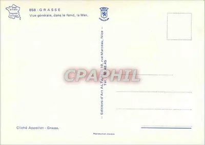 Grasse — Ogólny widok, w tle morze — Wydawnictwo Art Appollot, Grasse — Rewers