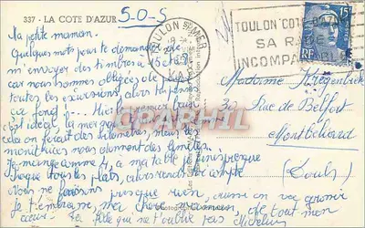 Côte d'Azur — Pôr do Sol — editor M. Monnier, n° 11 — Verso