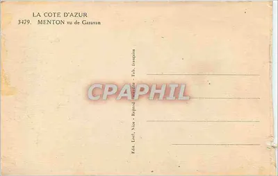 Menton vista de Garavan — Côte d'Azur — Édit. Loet, Nîze, França — Verso