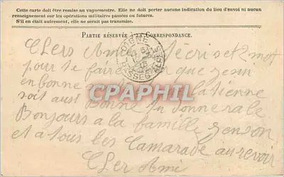 Korespondencja Armii Republiki — kartka w zwolnieniu — wydawca Stern Grégoire — Rewers
