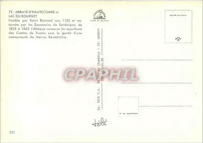 Abadia de Hautecombe — Lago do Bourget — Éd. TELE S.A. n° 231 — Verso